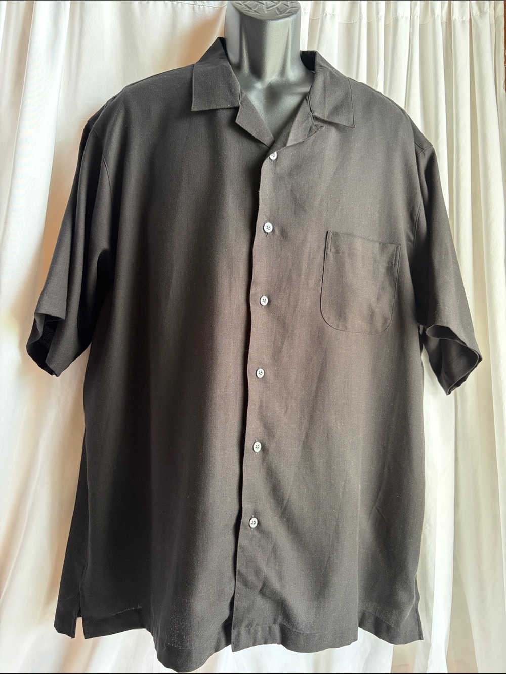 Daniel Cremieux Black Short-Sleeve Camp Collar Button-Down Deep Black Shirt